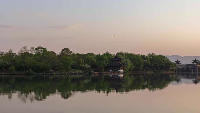 湘湖风景区晚霞延时摄影