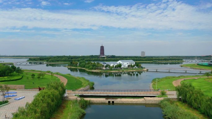 城市航拍  河口湿地 鸣翠湖湿地公园