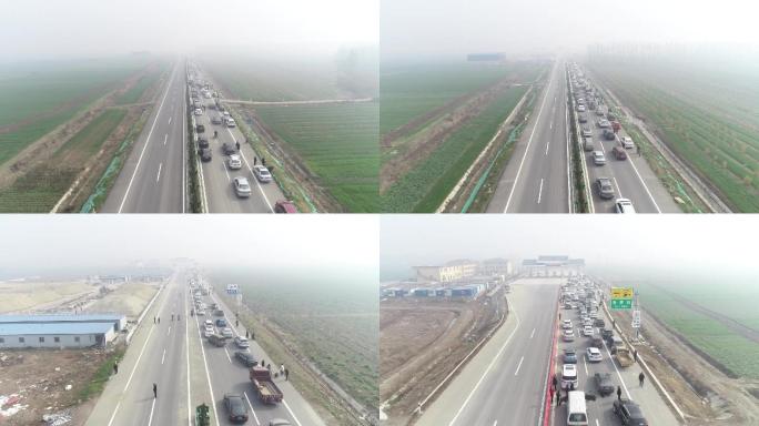 荆州公安南高速公路收费口堵车航拍