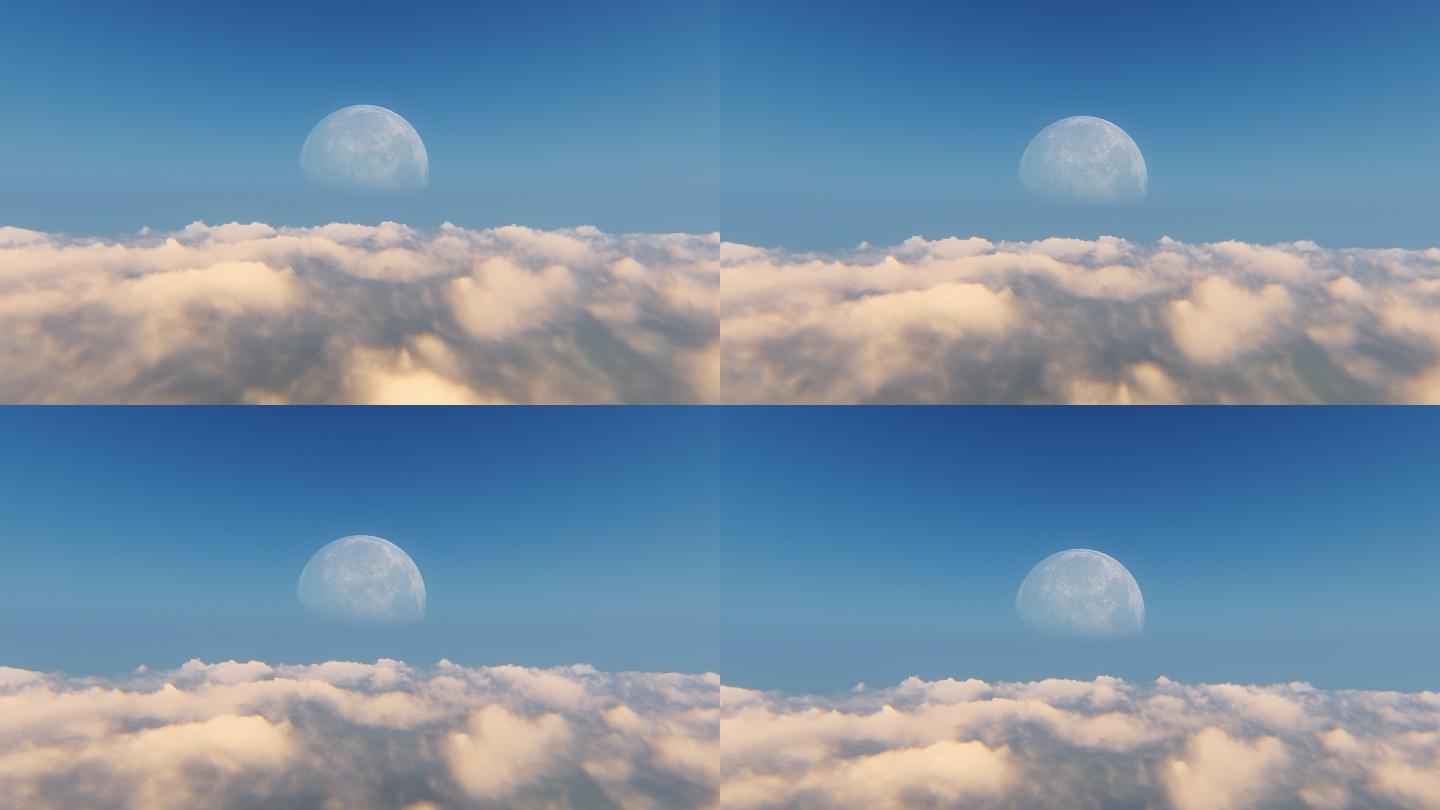 带月亮的云层鸟瞰图。