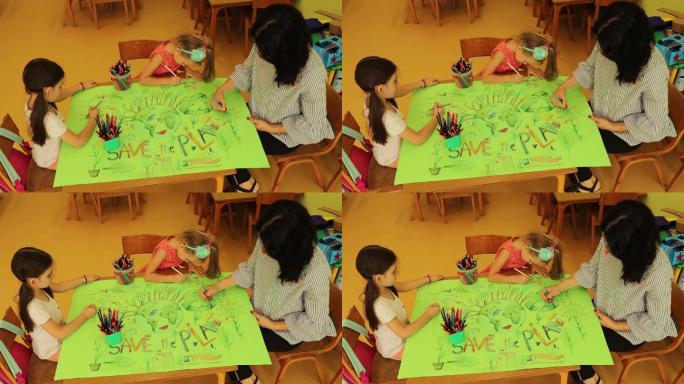 绘画海报国外亲子外国母女幼儿园