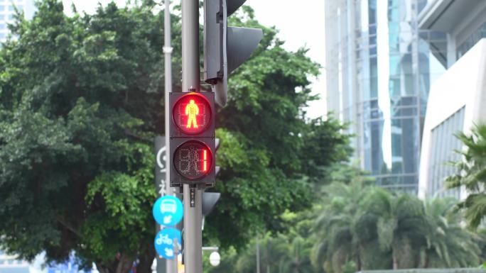 4K正版-人行道交通灯红灯转绿灯