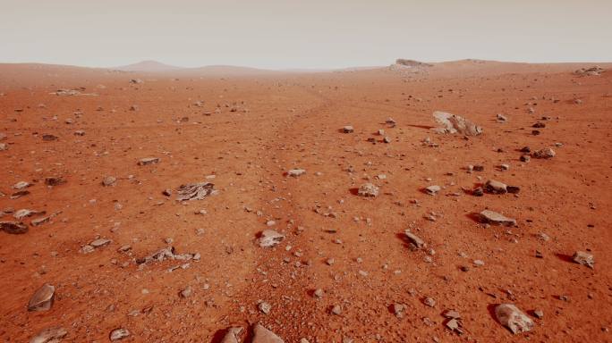 火星表面散布着小岩石和红沙