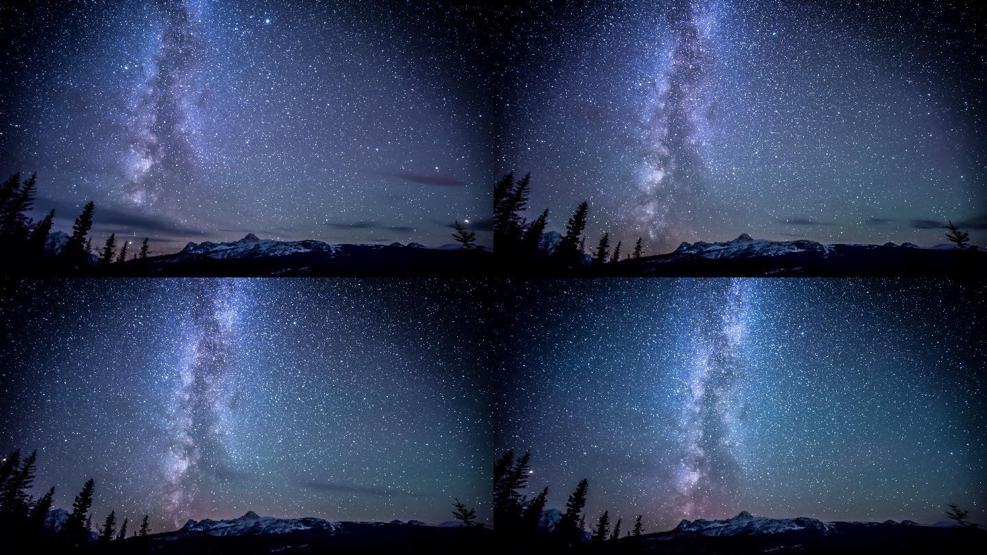 雪山星空延时满天星河银河系夜景剪影