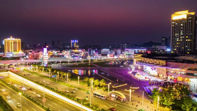 珠海大道南屏街口华发商都夜景航拍延时4K