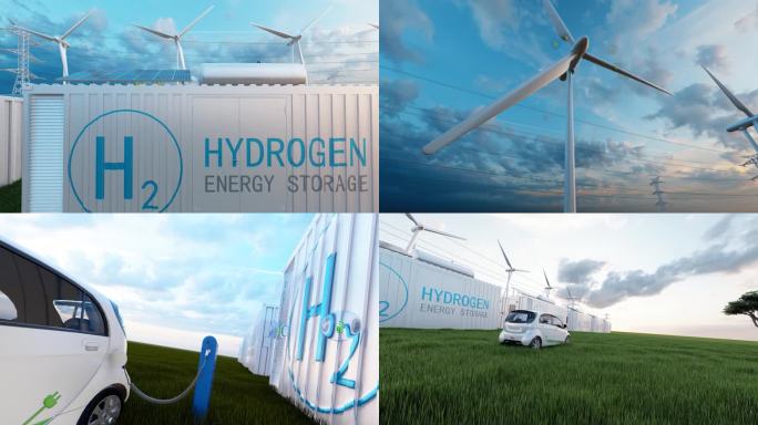 新能源汽车氢能源充电，光伏风力发电动画