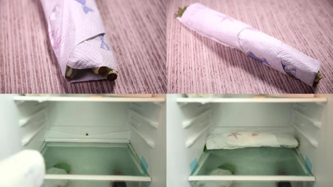 【镜头合集】青菜鸡毛菜裹厨房纸放冰箱
