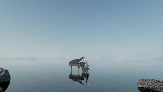 地产概念水面抽象弹钢琴