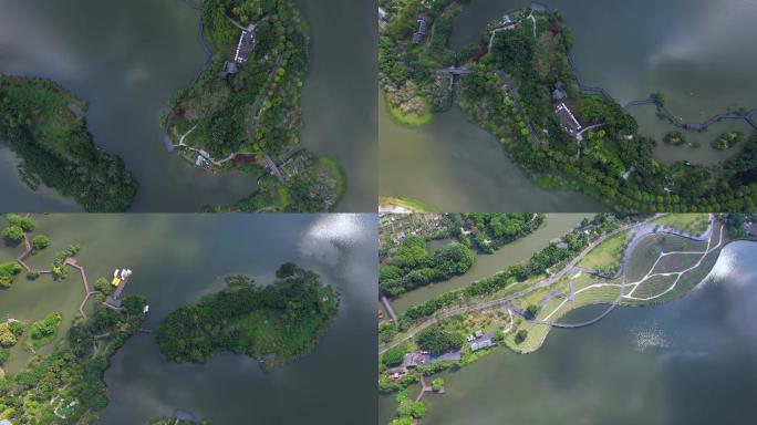 广州海珠湖海珠湿地公园城市俯拍航拍