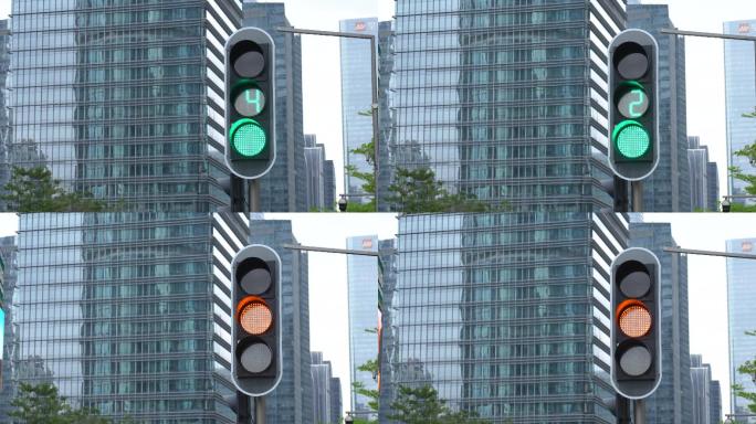 4K正版-机动车车辆交通信号灯绿灯转红灯