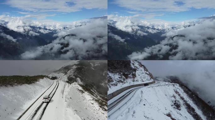 汽车行驶在碧罗雪山上