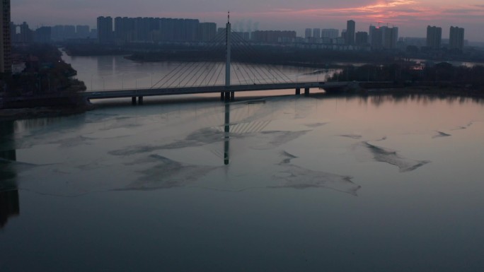 4K滨州城市航拍夜景晚霞