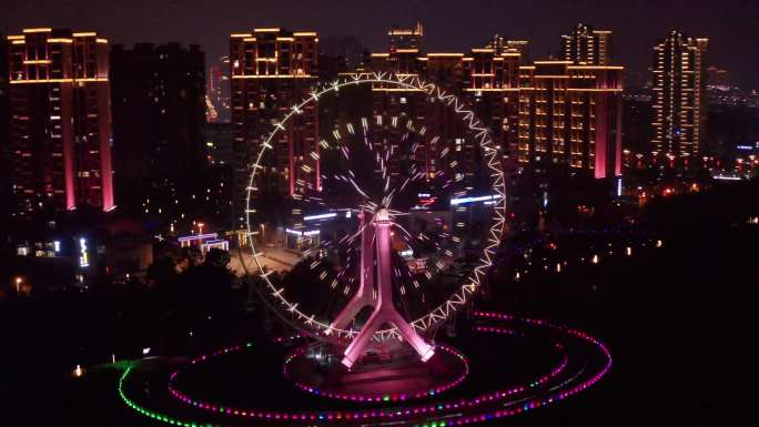 遂宁 摩天轮 江边 五彩缤纷 夜景 航拍