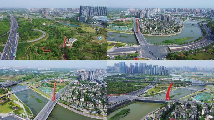 成都高新环球中心桂溪生态公园天府绿道航拍