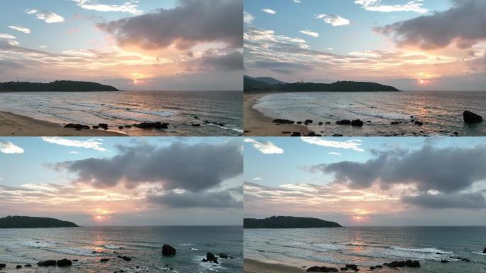 清晨透亮的日照、潮水、沙滩素材（4K）