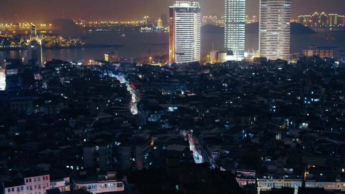 厦门中山路八市城中村夜景航拍俯瞰