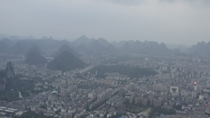 4K原素材-航拍广西桂林城市全景