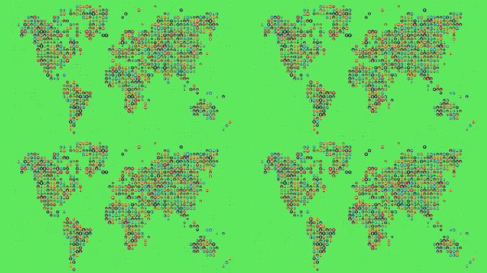 世界地图彩色标志动画地图