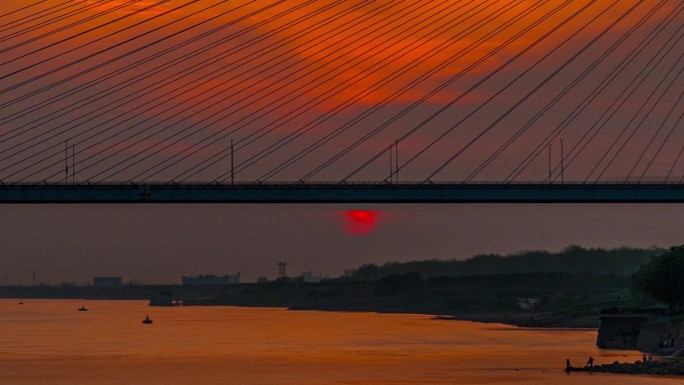 荆州沙市长江边的日落延时摄影