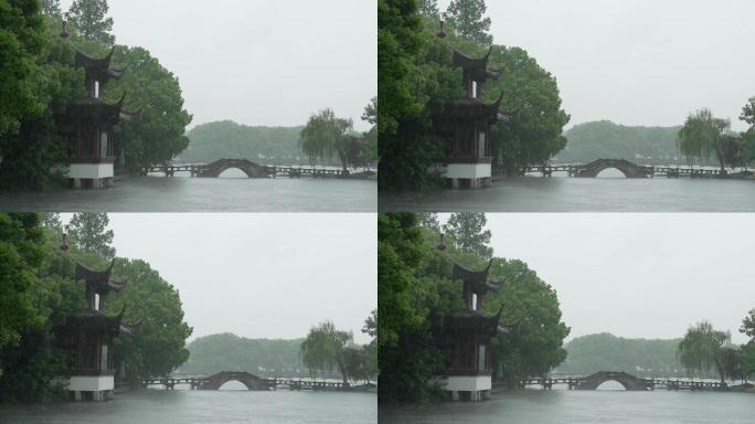 杭州 古风 下雨天  亭子  廊桥