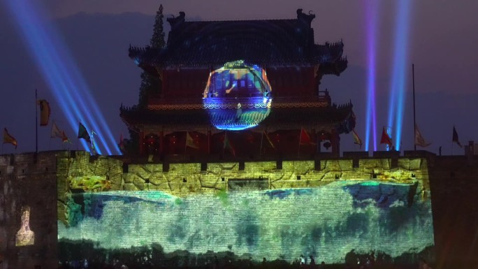 荆州古城灯光秀完整版素材