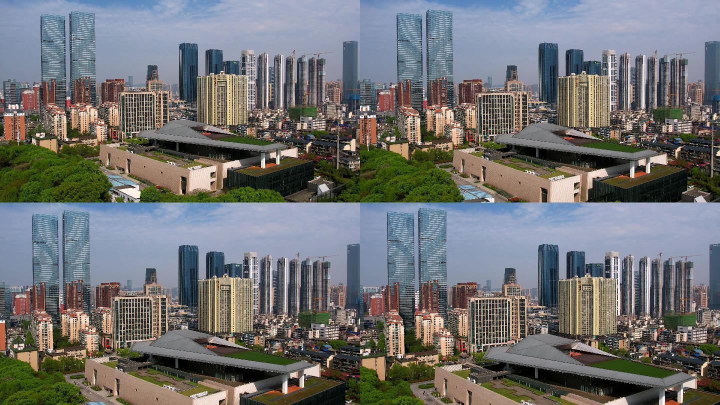 繁华城市-高楼大厦-湖南省博物馆航拍