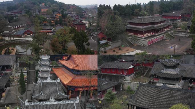 遂宁 疫情 广德寺 寺庙 航拍  阴天