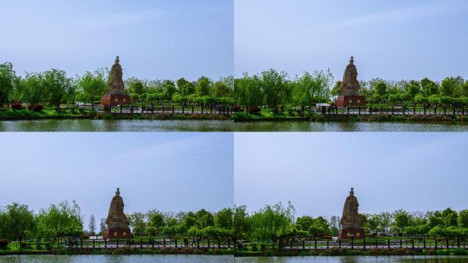荆州明月公园屈原雕像大范围移动延时摄影远