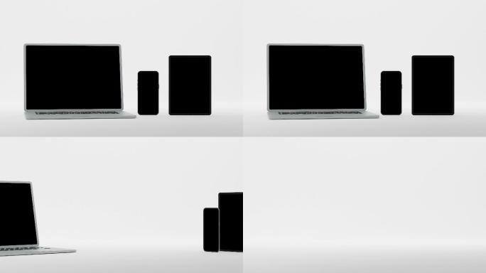 空白笔记本电脑、平板电脑和手机屏幕动画