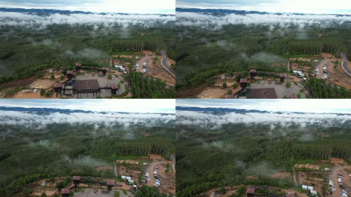热带雨林中的晨雾云海云雾山海山雾航拍俯瞰