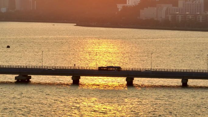 【4k】航拍澳门、珠海日落夕阳时刻