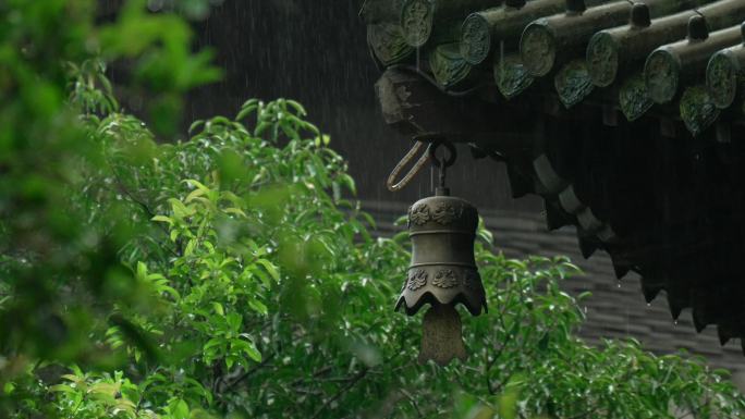 杭州 寺庙 古风 下雨天 铃铛 树叶