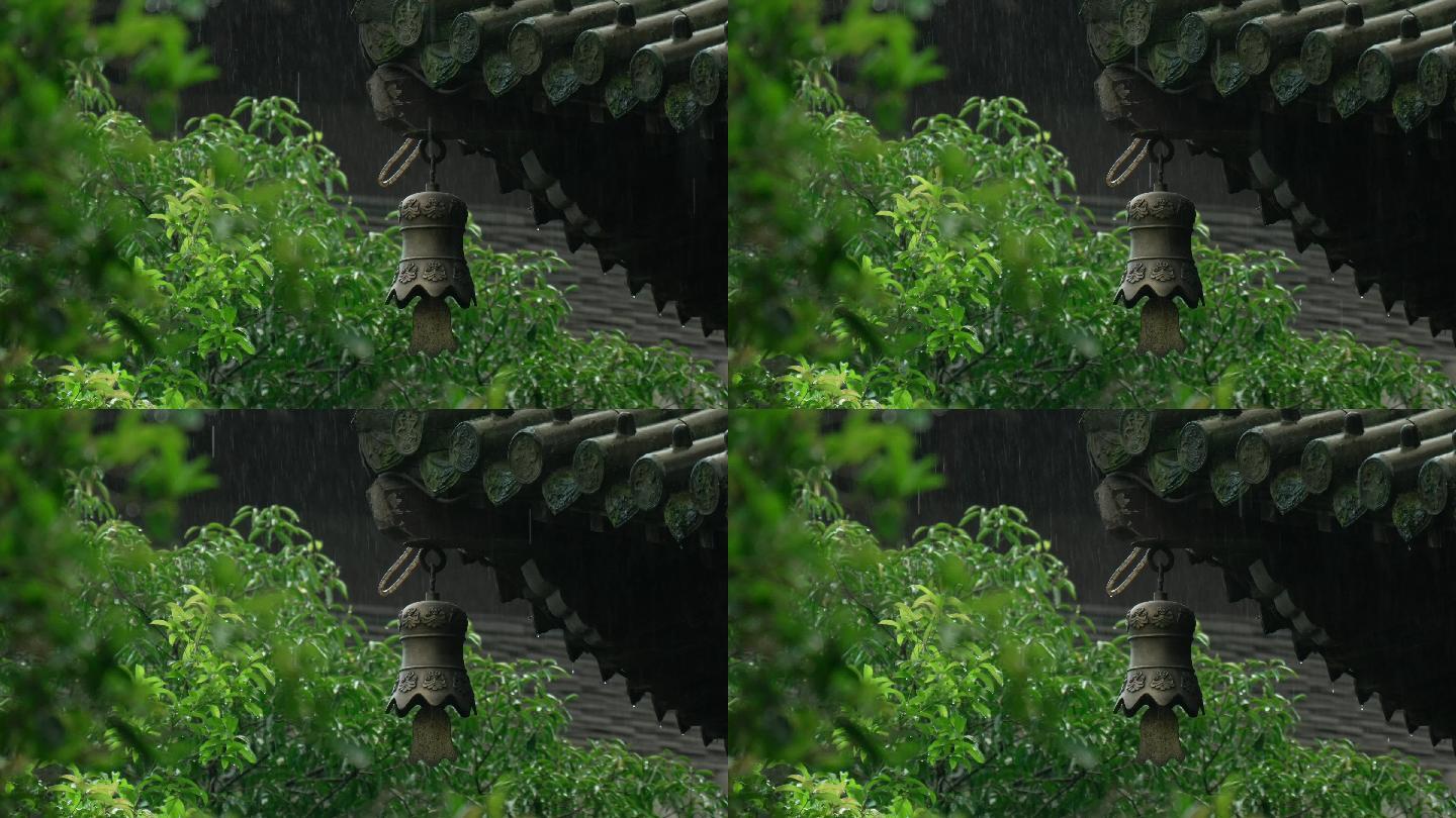 杭州 寺庙 古风 下雨天 铃铛 树叶
