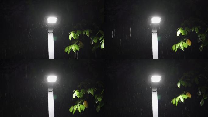 下雨，下雨夜路灯，雨夜，夏季下雨暴雨来临