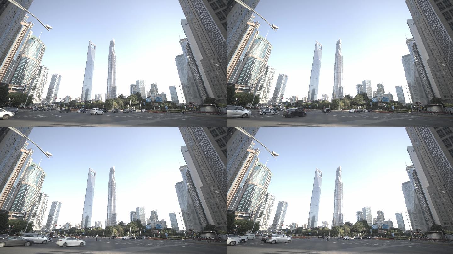 上海现代高楼大厦繁华地带车流