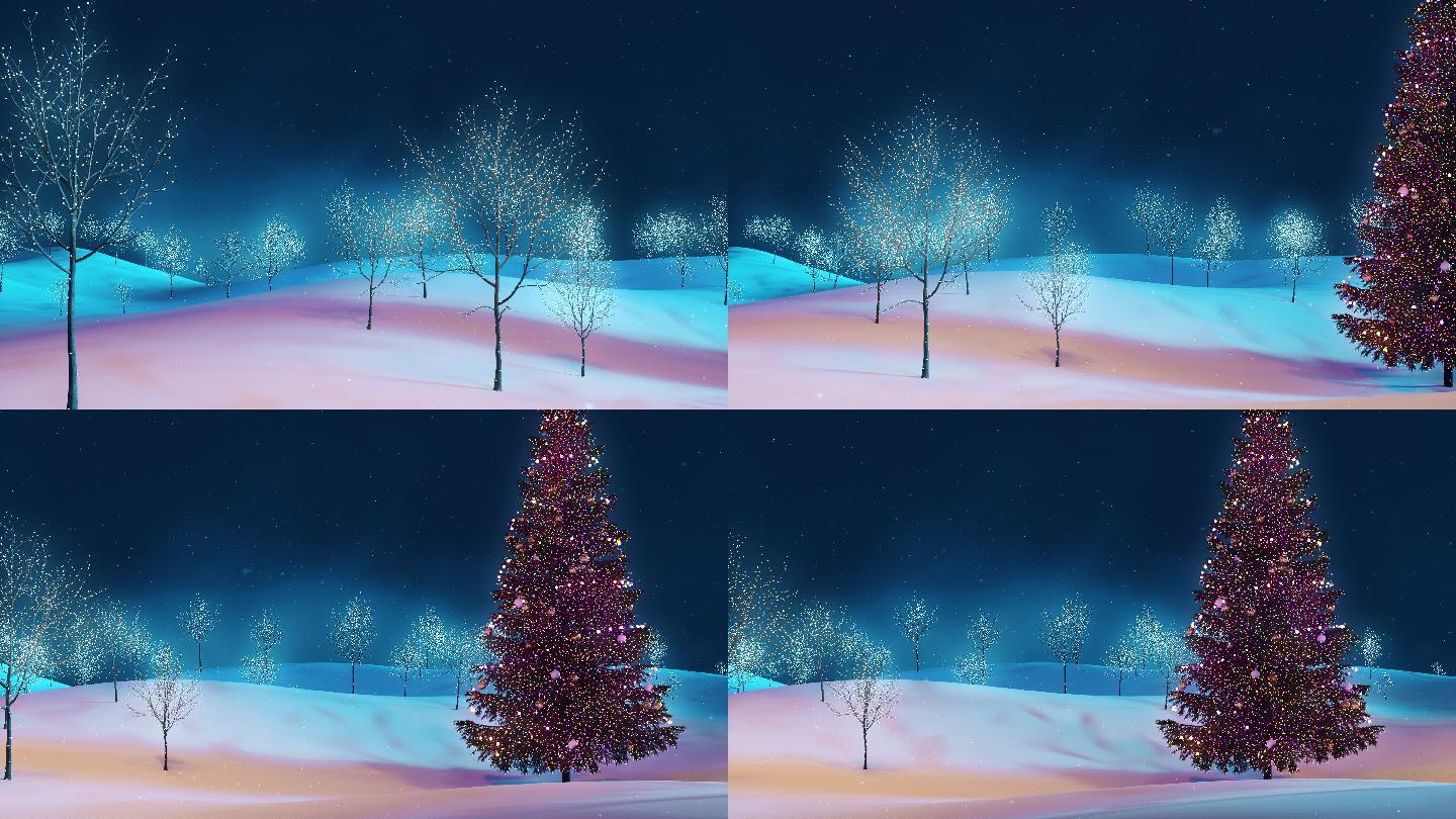 森林之夜的圣诞树特效视频