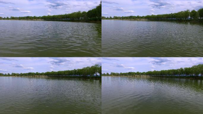 野鸭湖低角度贴近水面飞行航拍
