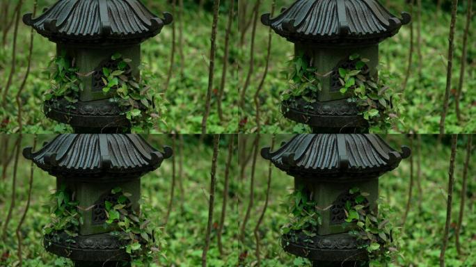 杭州 古风 下雨天 灯柱 石柱