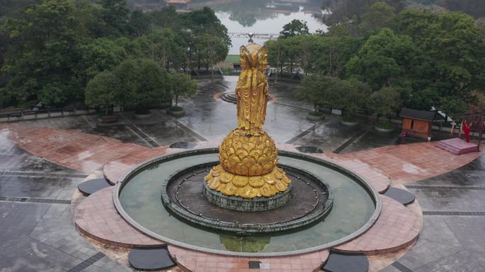 遂宁 疫情 灵泉寺 寺庙 航拍  雨雾