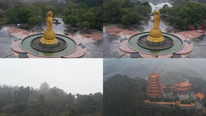 遂宁 疫情 灵泉寺 寺庙 航拍  雨雾