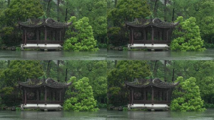 170杭州 古风 下雨天  湖面 亭子