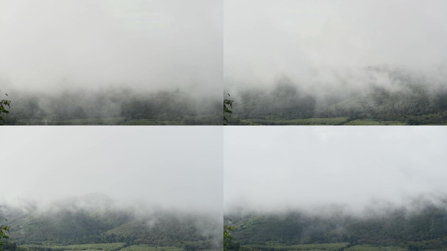 冬季森林延时山顶云烟绿水青山群山云雾
