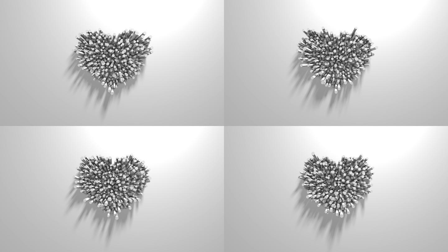 抽象圆柱形形成的心形动画