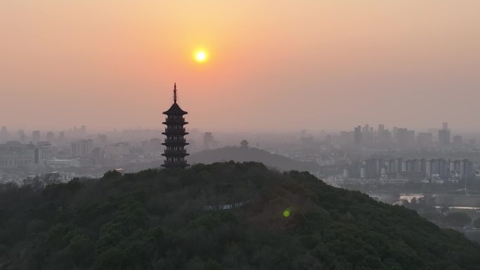 海宁东西山4k航拍夕阳