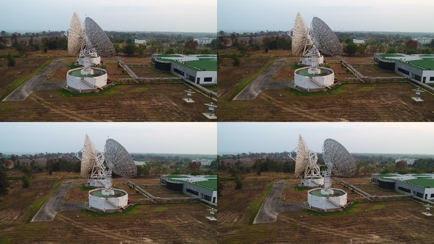 大型通信天线或射电望远镜卫星天线的鸟瞰图
