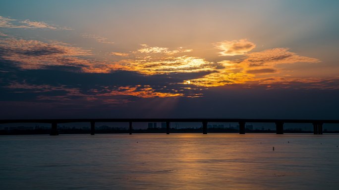 荆州长湖，日落延时摄影素材