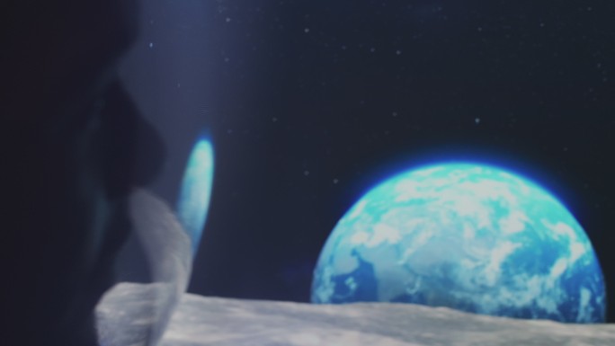 探索太空的宇航员月球看地球蓝色星球蓝星动