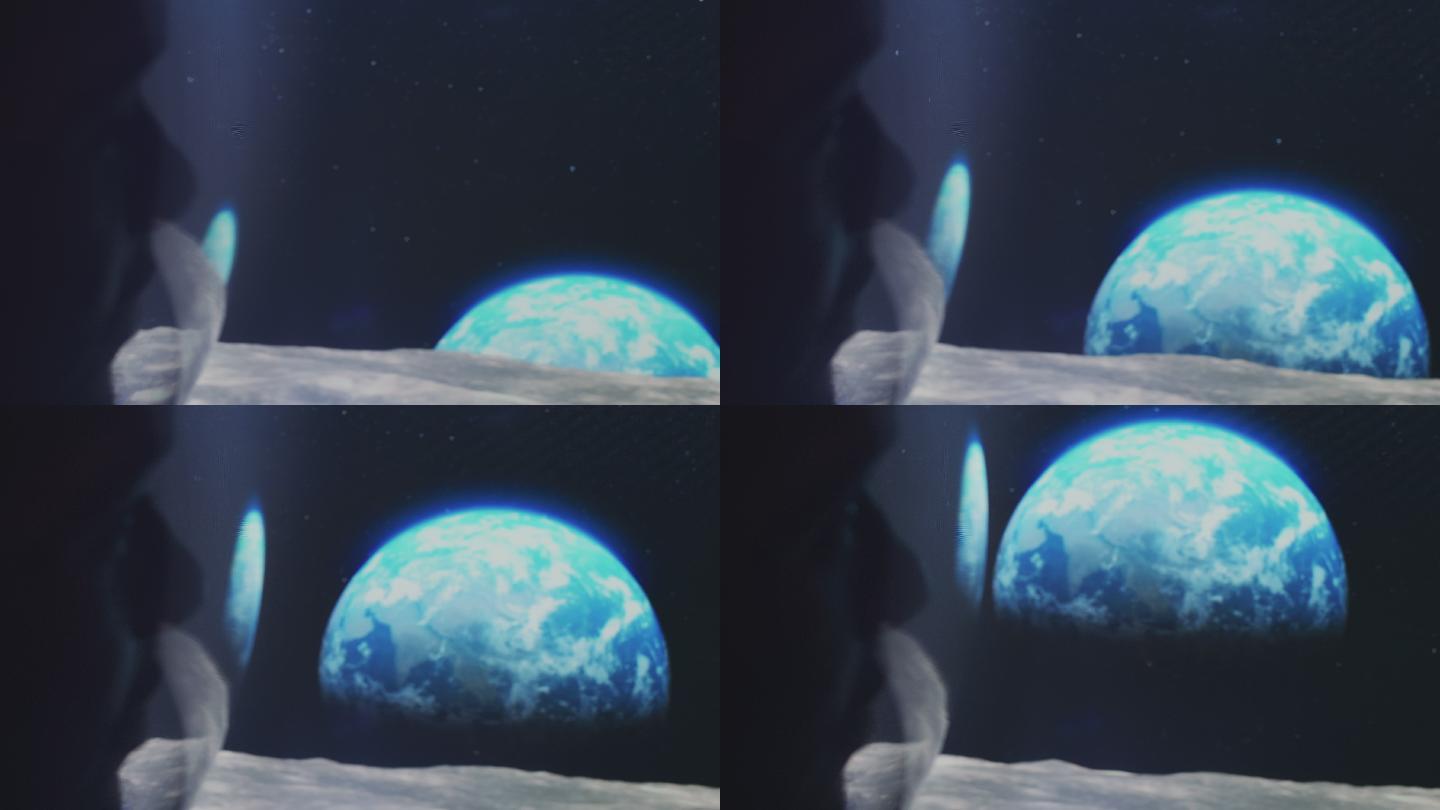 探索太空的宇航员月球看地球蓝色星球蓝星动