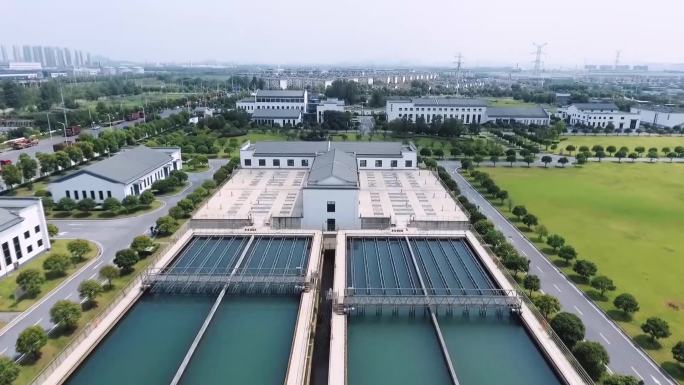 自来水厂蓄水池空中航拍