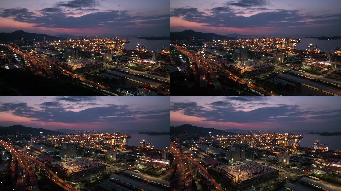 4K正版-航拍深圳盐田港码头繁忙运输夜景